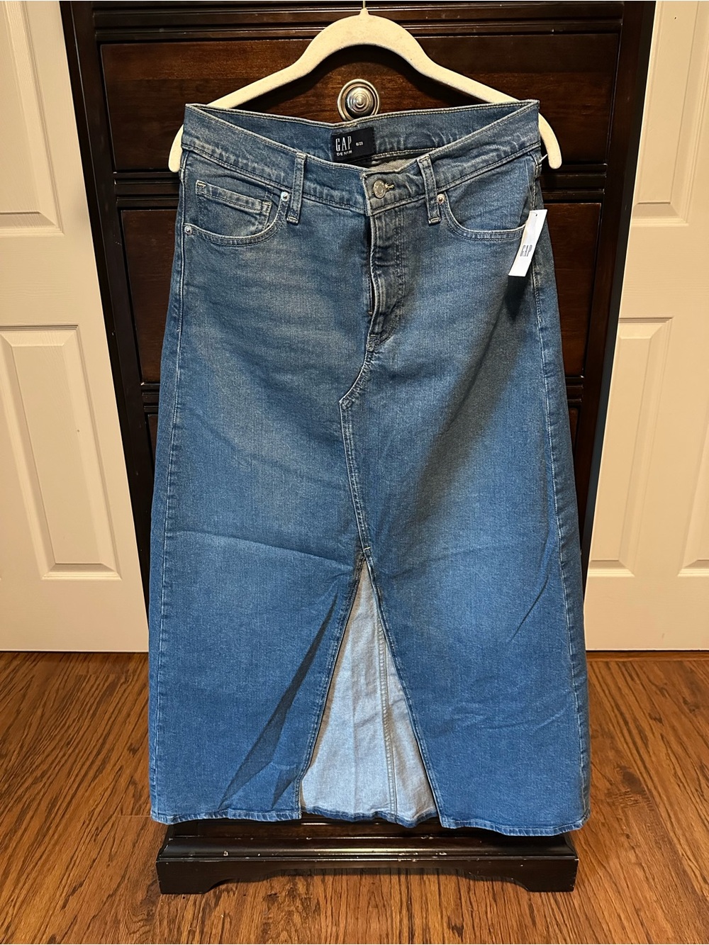 GAP Blue Denim Maxi Skirt with Front Slit Detail
